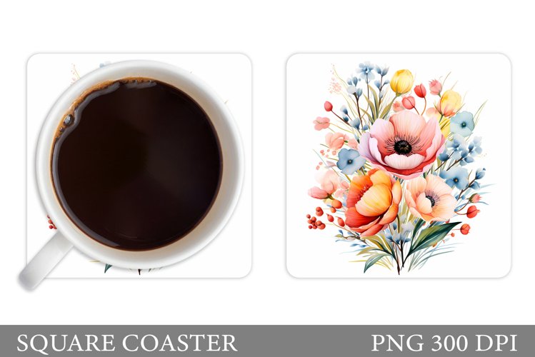 Wildflowers Coaster Design. Flowers Square Coaster