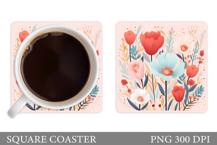 Flowers Square Coaster Sublimation. Flowers Coaster Design