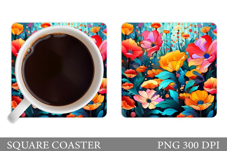Flowers Coaster Sublimation. Flowers Square Coaster Template
