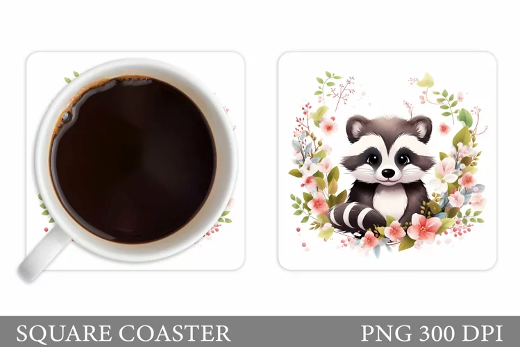 Cute Raccoon Coaster Design. Baby Raccoon Coaster Sublimatio