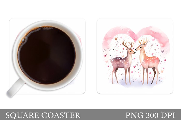 Valentines Deer Coaster. Cute Deer Square Coaster