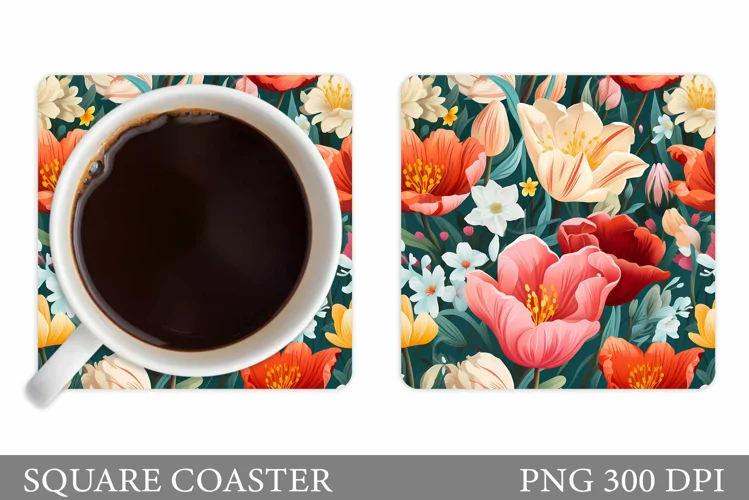 Flowers Square Coaster. 3D Flowers Coaster Sublimation