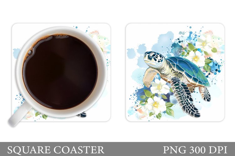 Turtle Coaster Design. Turtle Flowers Coaster Sublimation example image 1