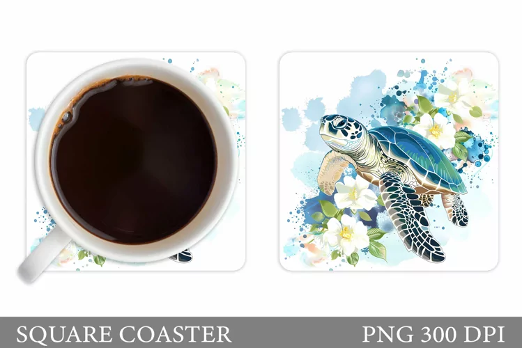Turtle Coaster Design. Turtle Flowers Coaster Sublimation