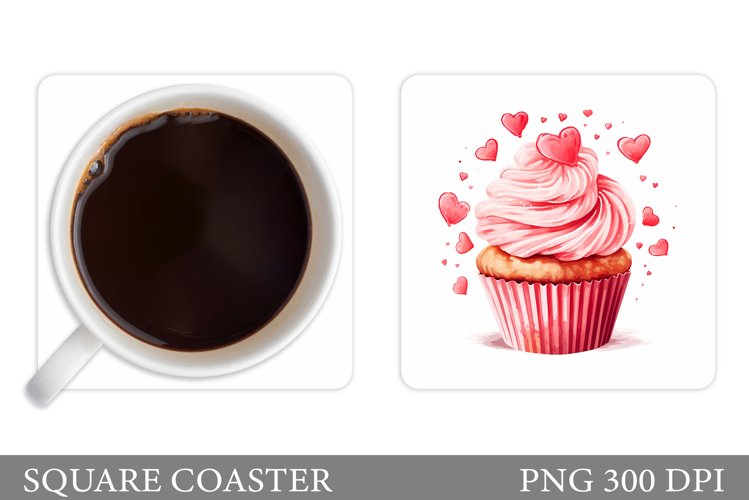 Cupcake Coaster Sublimation. Square Coaster Valentine Design