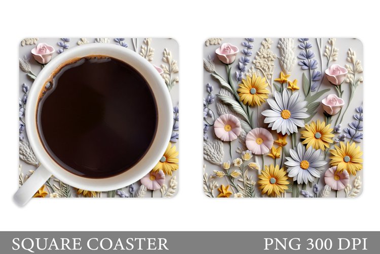Daisy Flowers Coaster Design. 3D Wildflowers Coaster example image 1