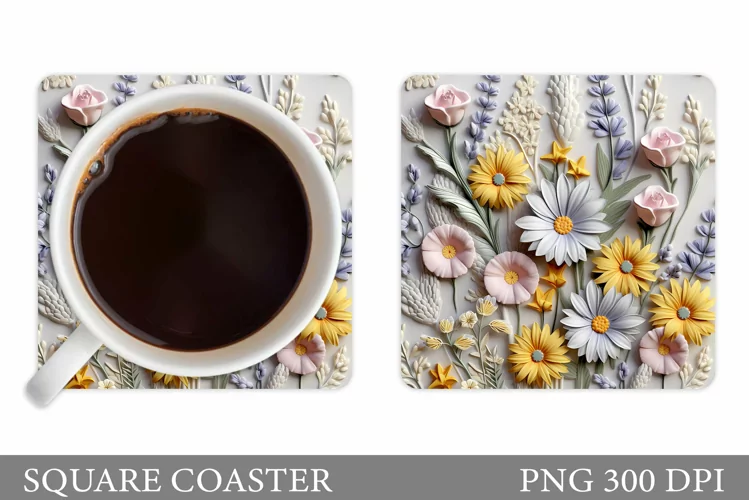 Daisy Flowers Coaster Design. 3D Wildflowers Coaster