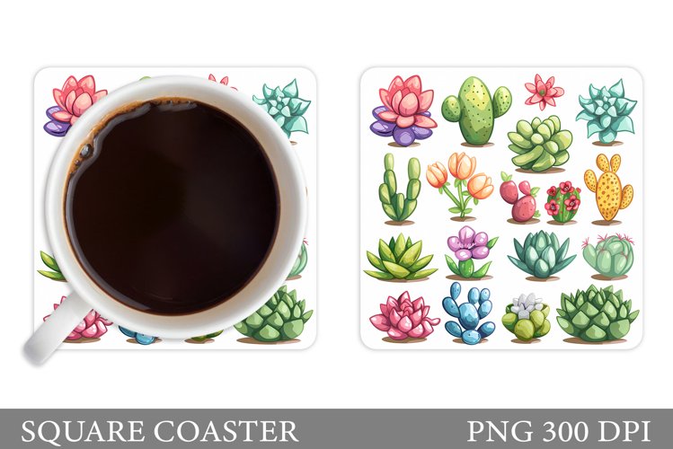 Succulents Coaster Sublimation. Flowers Coaster Design