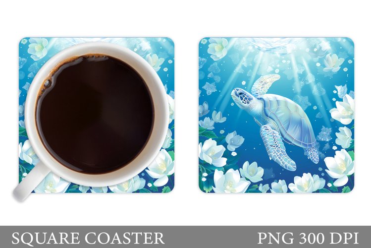 Turtle Square Coaster Design. Turtle Coaster Sublimation example image 1