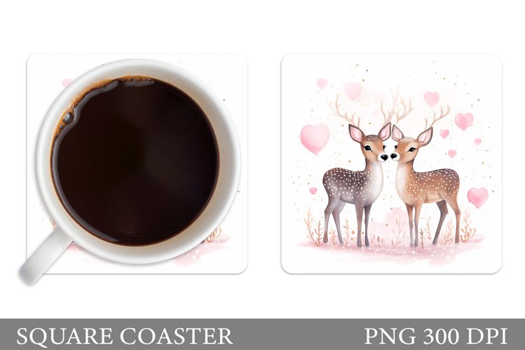 Valentines Deer Coaster. Cute Deer Square Coaster Design