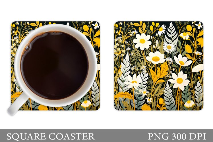 Flowers Square Coaster Sublimation. Flowers Coaster Design example image 1