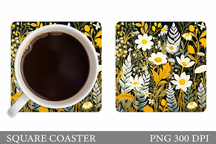 Flowers Square Coaster Sublimation. Flowers Coaster Design