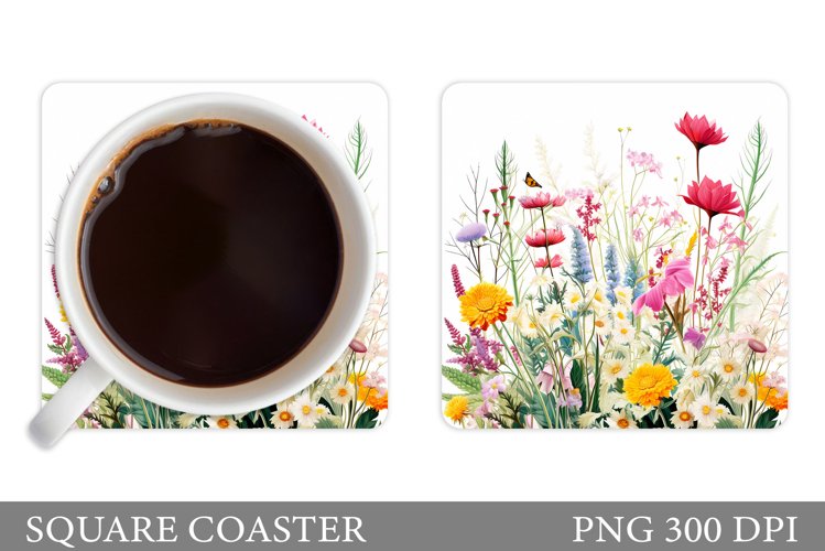 Flowers Coaster Sublimation. Wildflowers Coaster Design