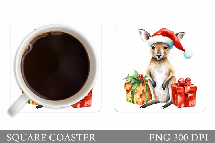 Cute Christmas Kangaroo Coaster Sublimation