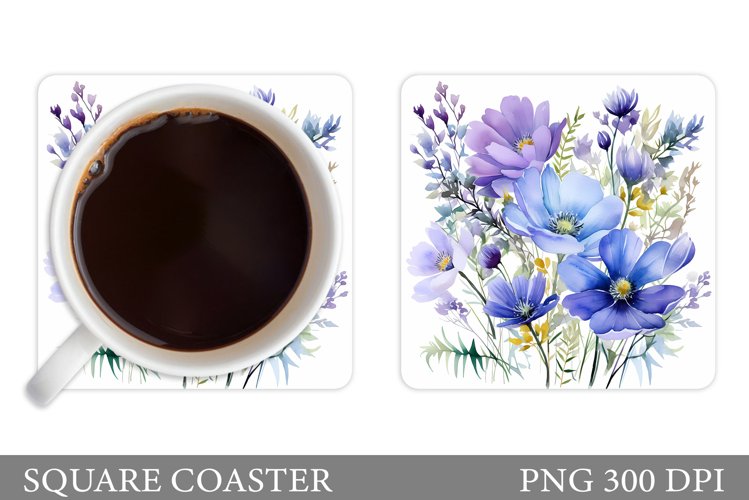 Flowers Square Coaster Sublimation. Flowers Coaster Design