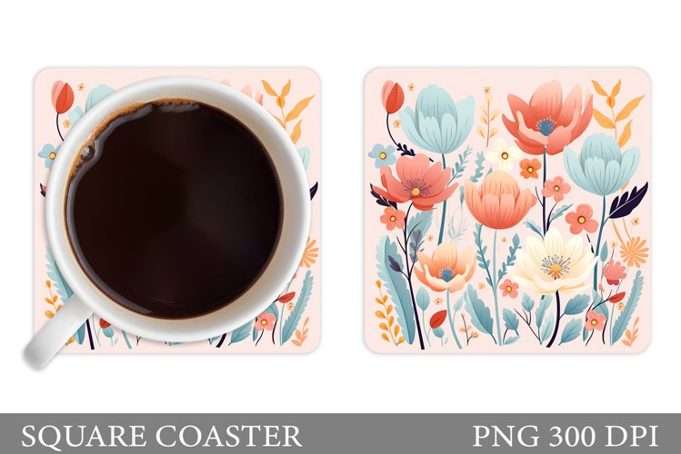 Flowers Coaster Sublimation. Square Coaster Flowers Design
