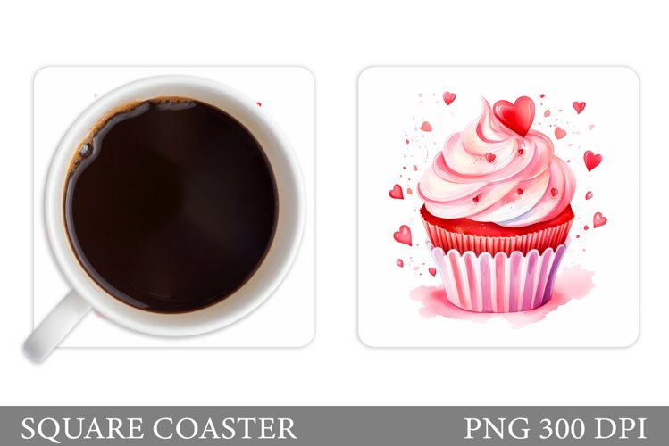 Cupcake Coaster Sublimation. Valentine Square Coaster Design