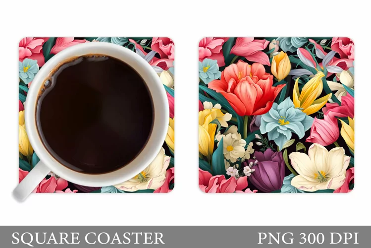 Flowers Square Coaster. 3D Flowers Coaster Sublimation