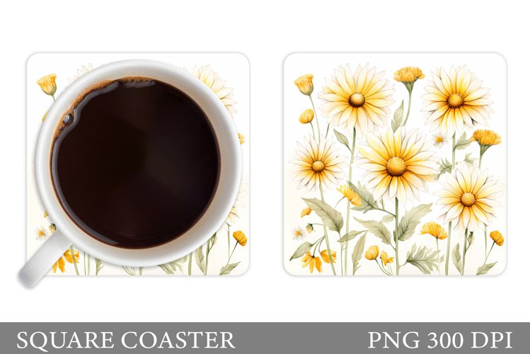 Daisy Flowers Coaster. Square Coaster Flowers Design