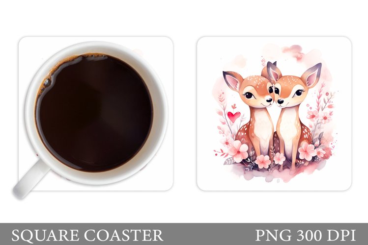 Cute Deer Valentines Coaster. Deer Coaster Sublimation example image 1