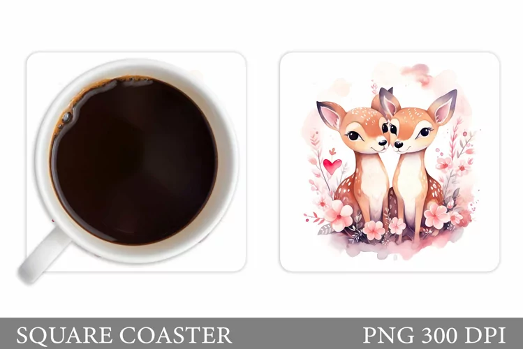 Cute Deer Valentines Coaster. Deer Coaster Sublimation