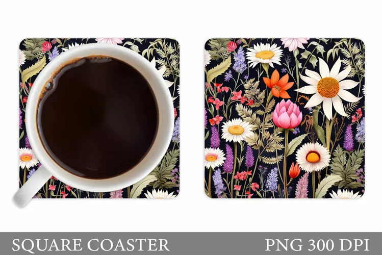 Flowers Square Coaster Sublimation. Flowers Coaster Design