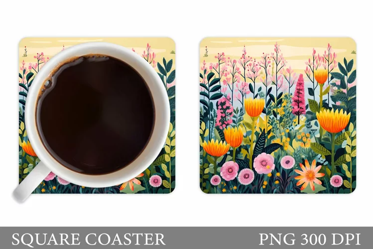 Flowers Square Coaster Sublimation. Flowers Coaster Design