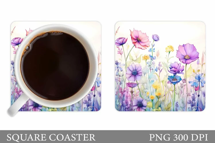 Wildflowers Coaster Design. Flowers Coaster Sublimation