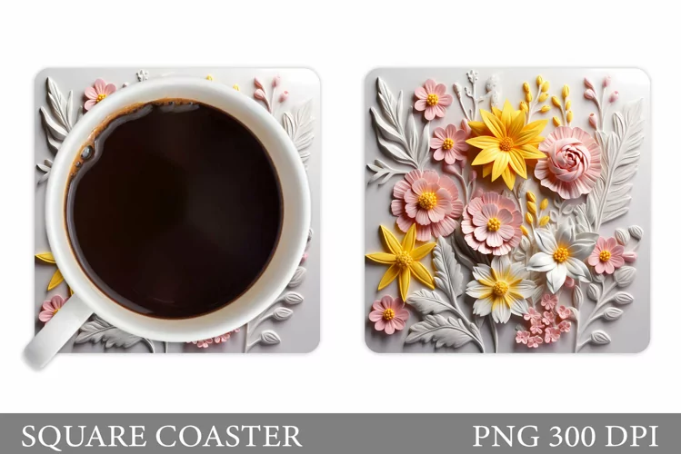 3D Flowers Coaster Design. 3D Daisy Flowers Coaster