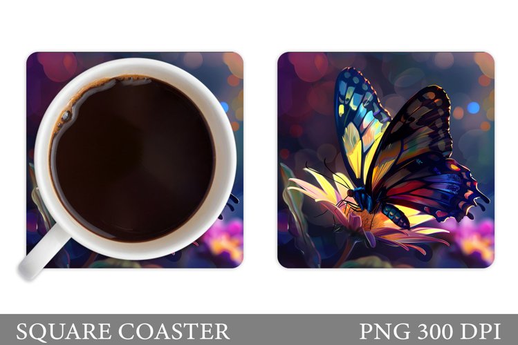 Butterfly Coaster Design. Floral Coaster Sublimation example image 1