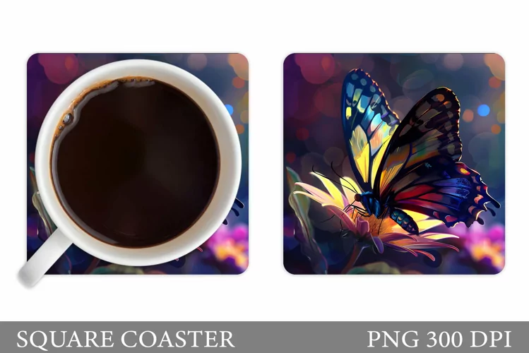 Butterfly Coaster Design. Floral Coaster Sublimation