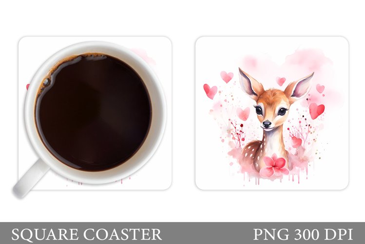 Deer Valentines Coaster. Cute Deer Coaster Sublimation example image 1