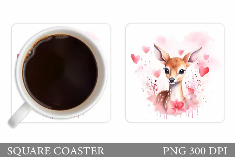 Deer Valentines Coaster. Cute Deer Coaster Sublimation