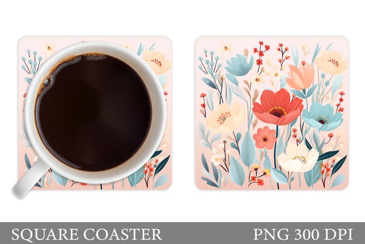 Flowers Coaster Sublimation. Flowers Square Coaster Template