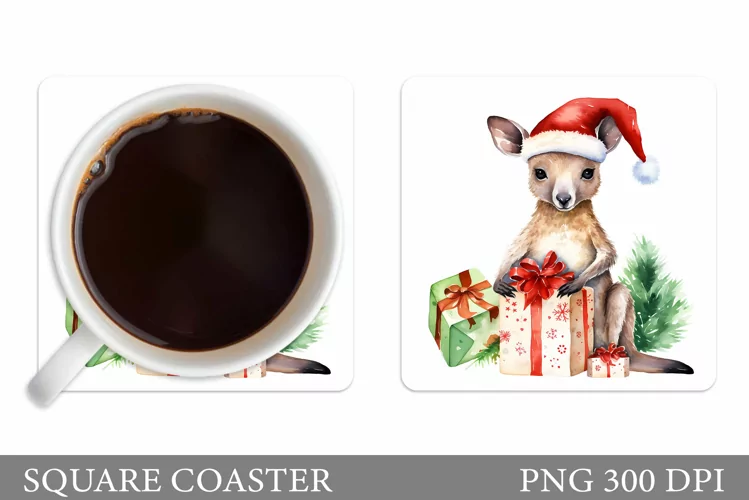 Christmas Kangaroo Coaster. Cute Kangaroo Coaster Design