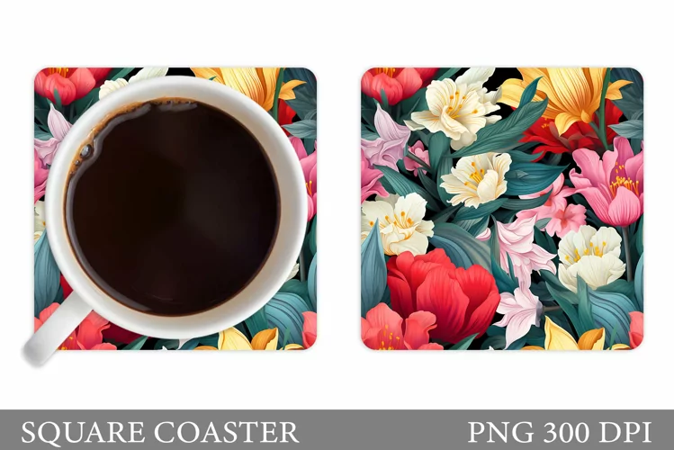 Flowers Coaster Design. Floral Coaster Sublimation