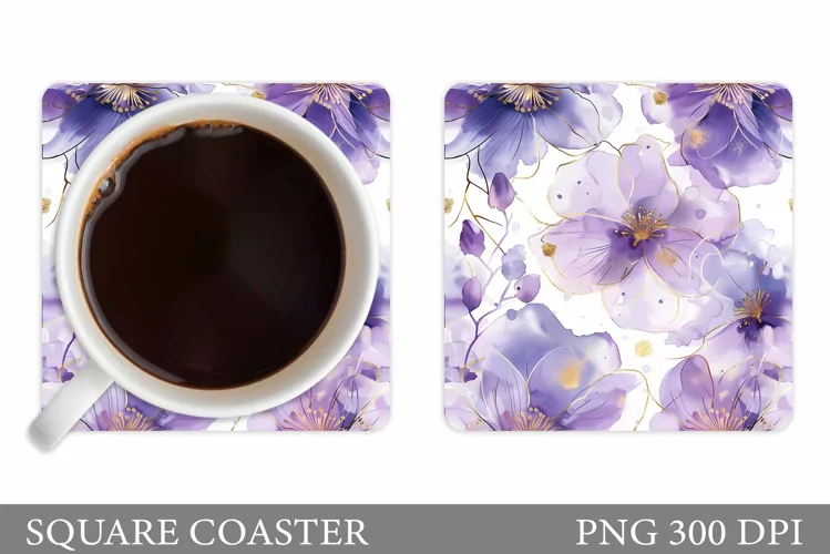Flowers Coaster Sublimation. Floral Coaster Design