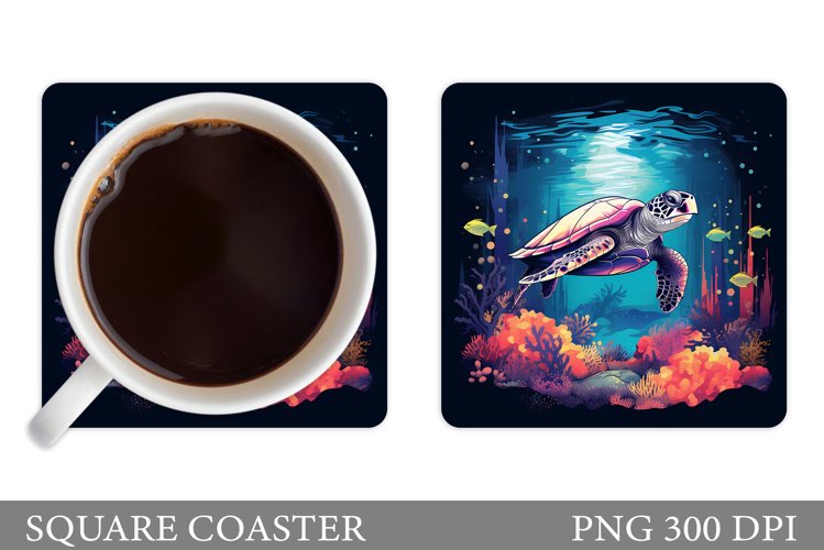 Turtle Square Coaster Design. Turtle Coaster Sublimation example image 1