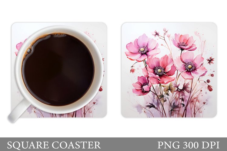 Flowers Coaster Sublimation. Floral Coaster Design example image 1