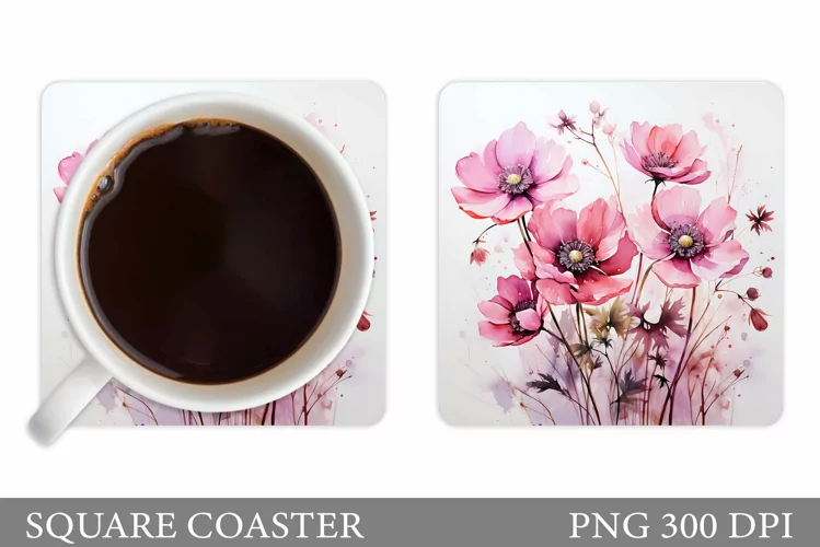 Flowers Coaster Sublimation. Floral Coaster Design