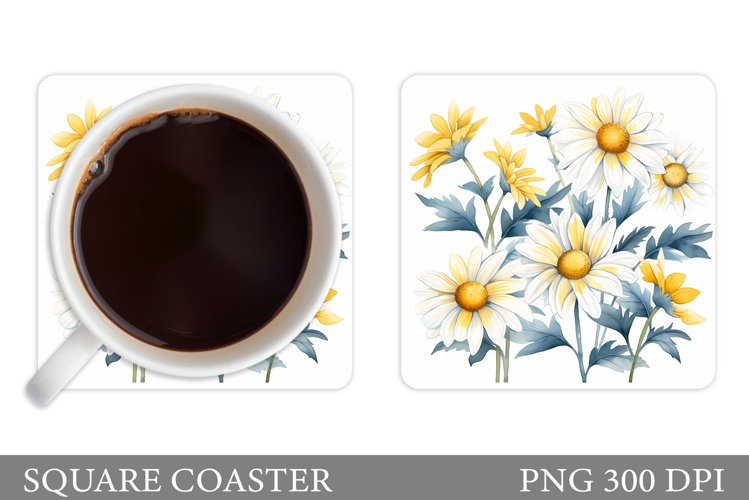 Daisy Flowers Coaster Design. Floral Coaster Sublimation