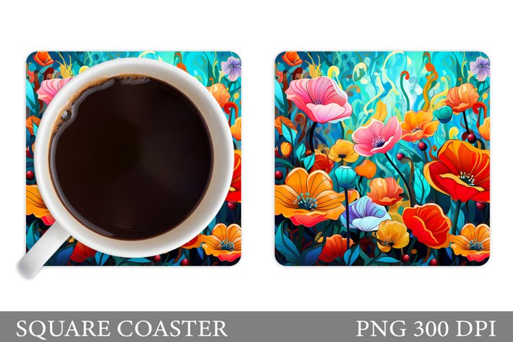 Flowers Coaster Design. Square Coaster Flowers Sublimation