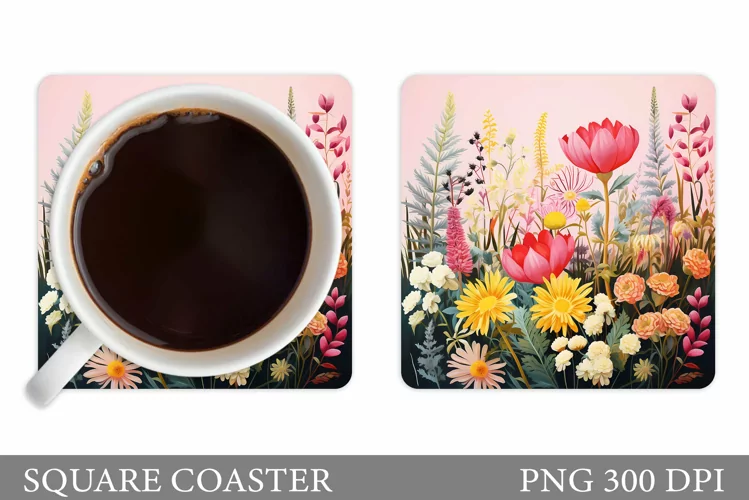 Flowers Coaster Design. Floral Coaster Sublimation