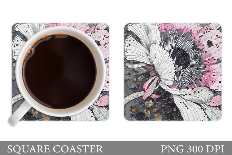 Flowers Coaster Sublimation. Square Coaster Flowers Design