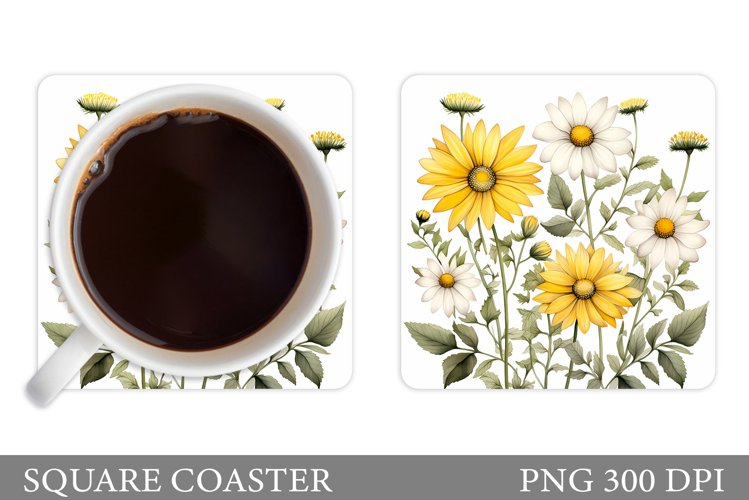Flowers Coaster Design. Daisy Flowers Coaster Sublimation