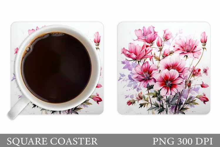 Flowers Square Coaster Sublimation. Flowers Coaster Design