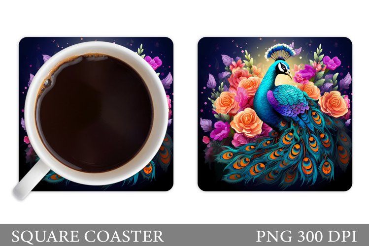 Peacock Coaster Design. Roses Coaster Sublimation