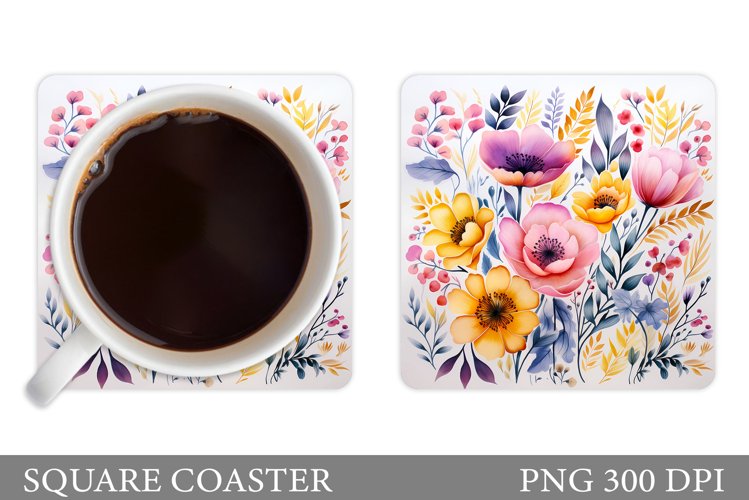 Flowers Square Coaster Sublimation. Flowers Coaster Design