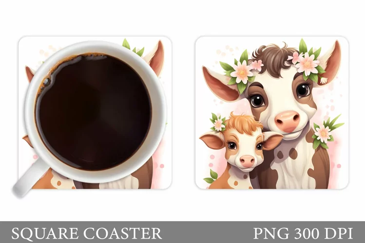 Cow Mother's Day Coaster. Cute Cow Coaster Sublimation