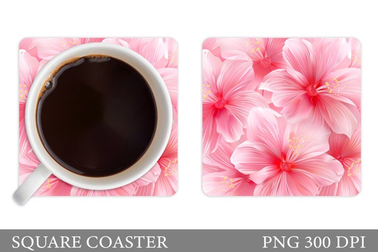 Flowers Square Coaster Sublimation. Flowers Coaster Design example image 1